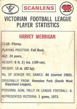 1974 Scanlens VFL #62 Harvey Merrigan Back